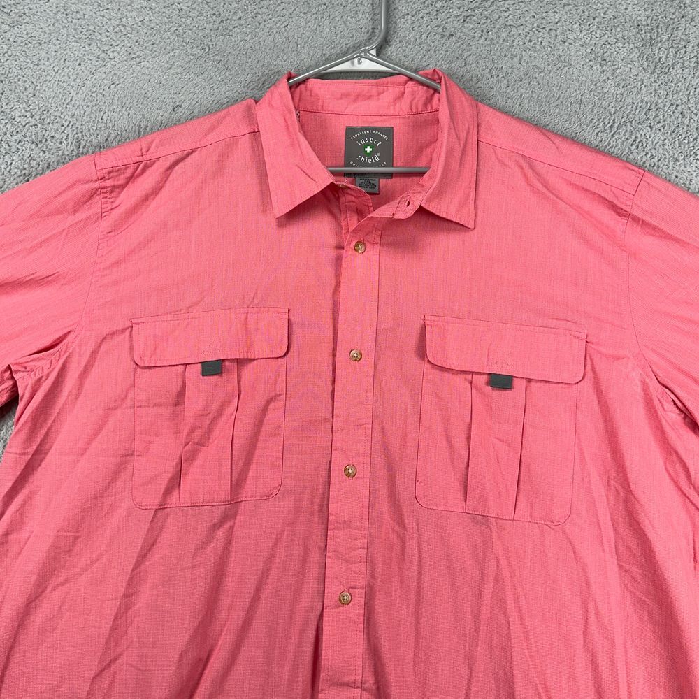Insect Shield Shirt Adult 3XL Pink Button Up Flap Pockets Vented Outdoor Men NEW